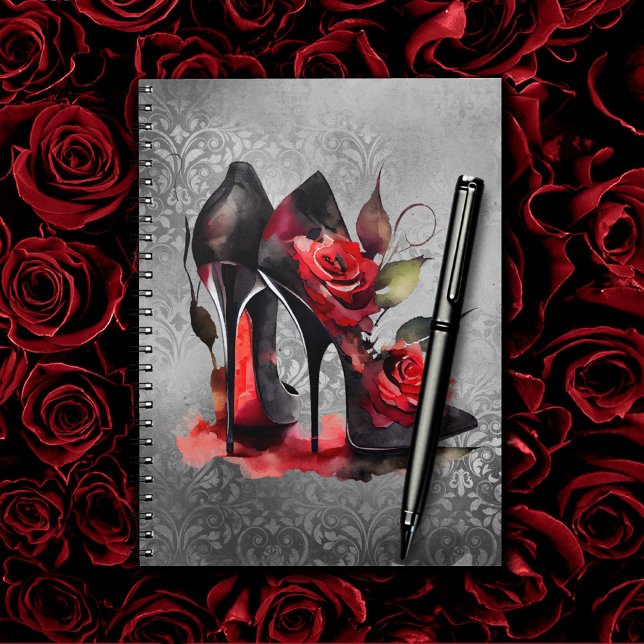 Gothic Fashionista Rote Bottom Stilettos mit Rose Notizblock (Von Creator hochgeladen)