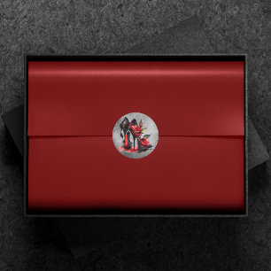 Gothic Fashionista Rote Bottom Stilettos mit Rose Runder Aufkleber