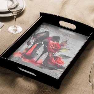 Gothic Fashionista Rote Bottom Stilettos mit Rose Seidenpapier