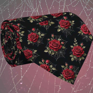 Gothic Faux Seide Rosen & Spinnennetze Gentleman Krawatte