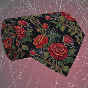 Gothic Faux Seide Rosen & Spinnennetze Gentleman Krawatte