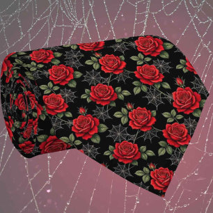 Gothic Faux Seide Rosen & Spinnennetze Gentleman Krawatte