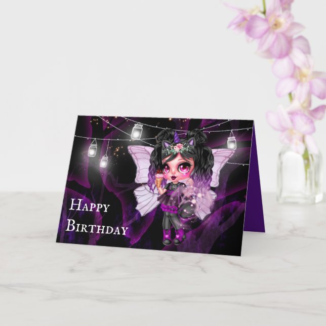 Gothic Fee Girl-String Lichter Geburtstag Karte (Orchidee)