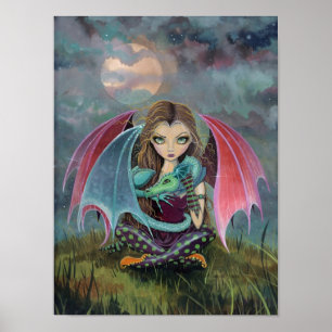 Gothic-Fee und Drachen-Fantasie-Kunstposter Poster