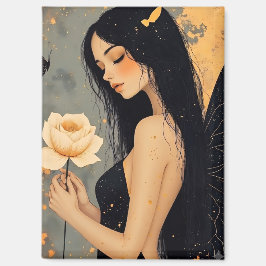 Gothic-Feenkönigin mit weißen Flügeln und Rose Magnet