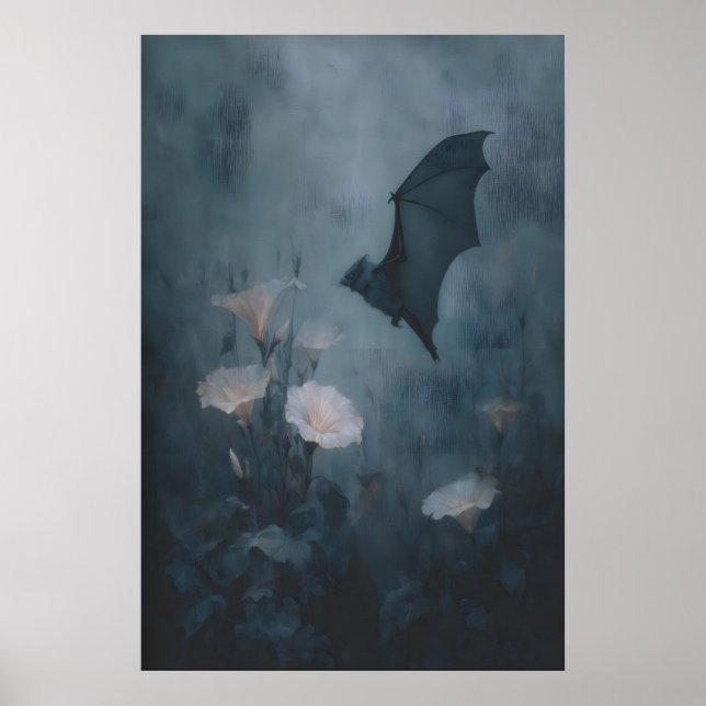 Gothic Floral Bat Wall Art With Pale Pink Flowers Poster (Vorne)