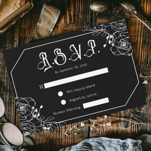 Gothic Floral Black Wedding RSVP Enclosure Card