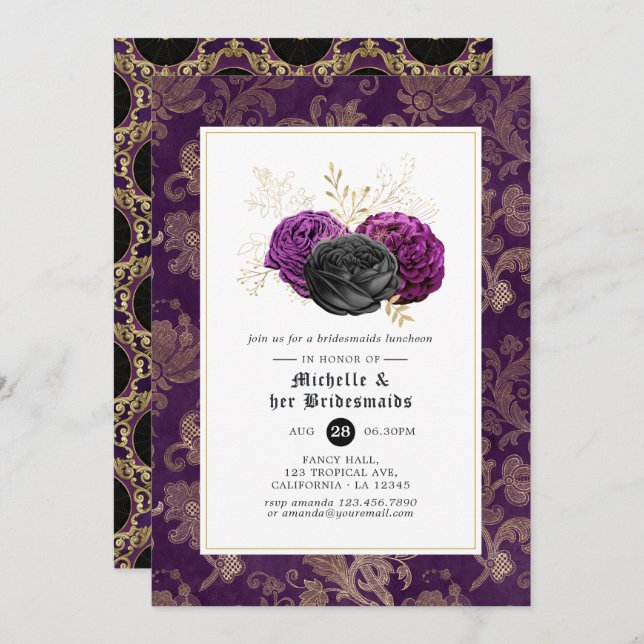 Gothic Floral Bridesmaids Luncheon Einladung (Vorne/Hinten)