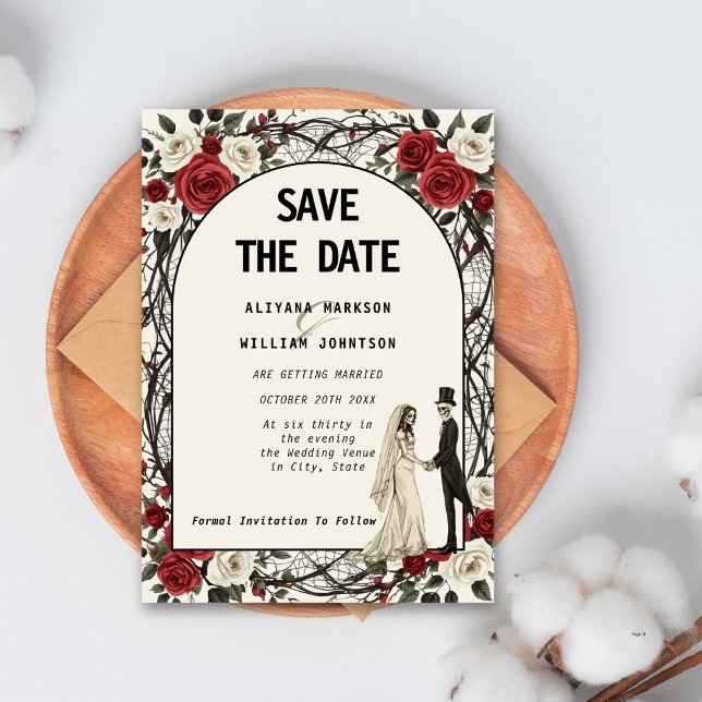 Gothic Floral Corpse Couple Halloween Save The Date (Von Creator hochgeladen)