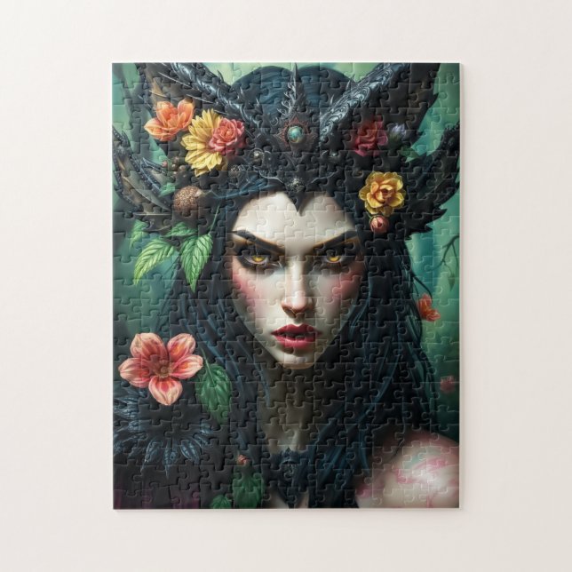 Gothic Floral Forest Queen - Dark Nature Goddess Puzzle (Vertikal)
