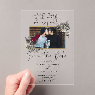 Gothic Floral Foto Hochzeit Save The Date Acryleinladungen