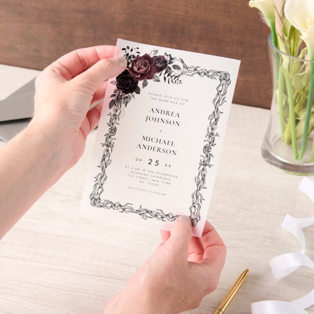 Gothic Floral Frame Dark Goth Halloween Wedding (Handgehalten)