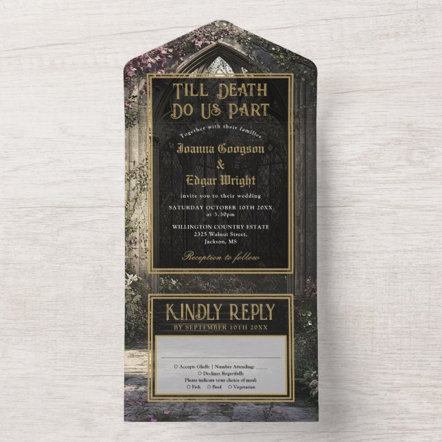 Gothic Floral Garden Wedding All In One Einladung (Innen)