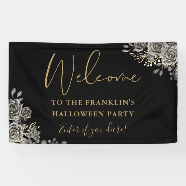 Gothic Floral Halloween-Party Willkommen Banner (Horizontal)