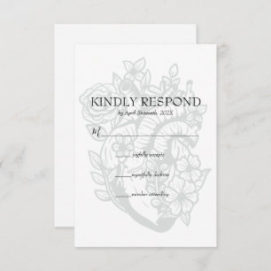 Gothic Floral Heart Spooky White Wedding RSVP Card