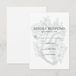 Gothic Floral Heart Spooky White Wedding RSVP Card Karte