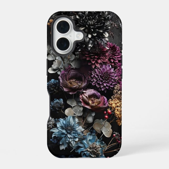Gothic Floral iPhone 16 Fall Hülle (Rückseite)