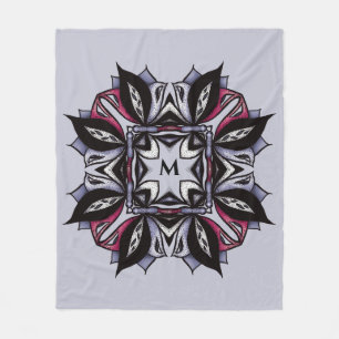 Gothic Floral Mandala Lila Pink Black Monogram Fleecedecke