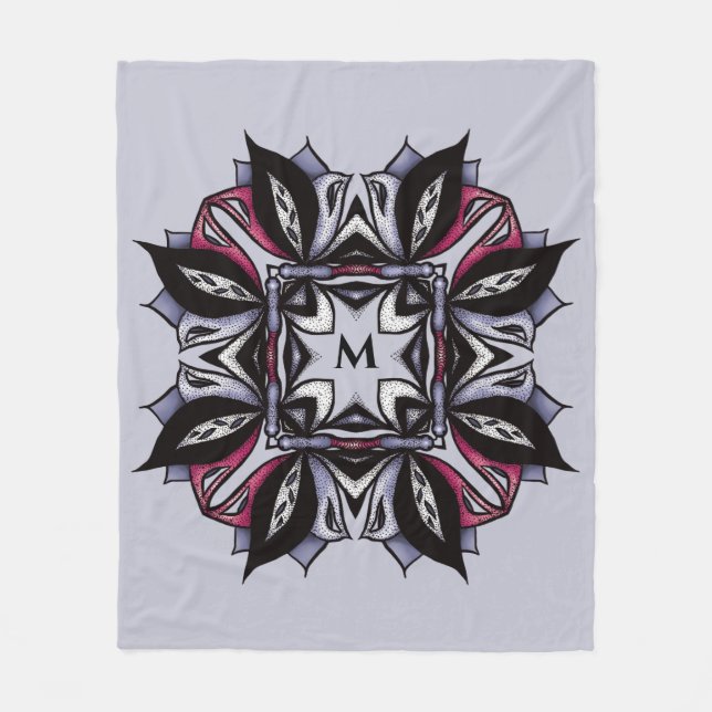 Gothic Floral Mandala Lila Pink Black Monogram Fleecedecke (Vorderseite)