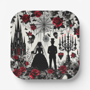 Gothic Floral Paper Square Plate, Hochzeit Pappteller