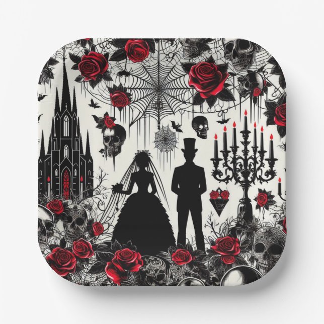 Gothic Floral Paper Square Plate, Hochzeit Pappteller (Vorderseite)