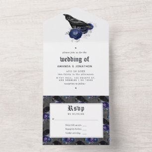 Gothic Floral Raben Hochzeit Alles in einer Einlad All In One Einladung