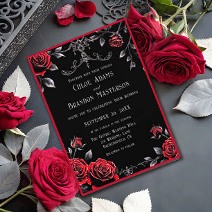 Gothic Floral Red and Black Design Wedding Einladung