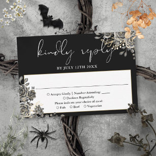 Gothic Floral Rosen Schwarz-Weiß-Hochzeit RSVP Karte