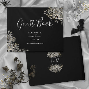Gothic Floral Rosen Schwarz Weiße Hochzeit Gästebuch