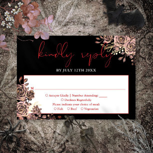 Gothic Floral Rosen Schwarze und Rote Hochzeit RSVP Karte