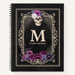 Gothic Floral-Schädel Custom Monogramm & Namensski Notizbuch