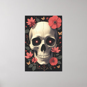 Gothic Floral Schädel - Stilisierter Schädel Leinwanddruck