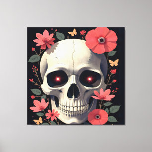 Gothic Floral Schädel - Stilisierter Schädel Leinwanddruck
