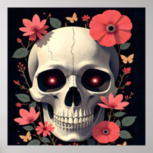 Gothic Floral Schädel - Stilisierter Schädel Poster