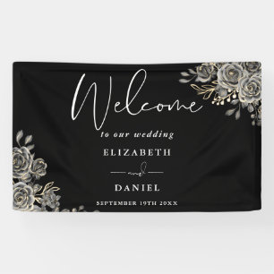 Gothic Floral Schwarz-Weiße Hochzeitsbegrüßung Banner