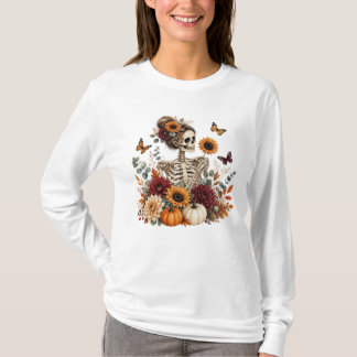 Gothic Floral Skelett Herbst Halloween  T-Shirt
