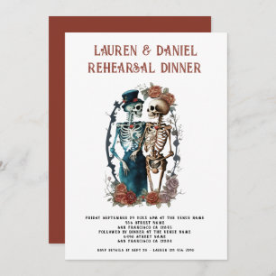 Gothic Floral Skeletts Hochzeitessen Probe Einladung