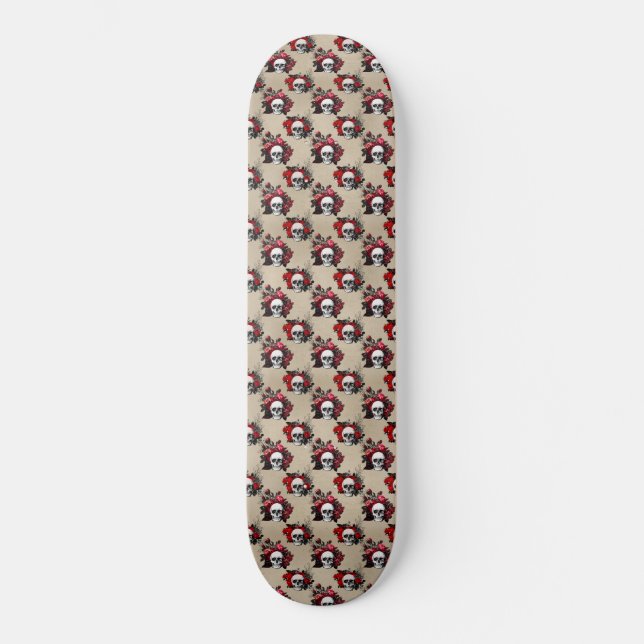 Gothic Floral Skull Blume Skateboard (Vorderseite)
