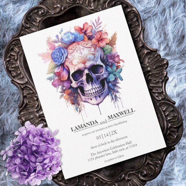Gothic Floral Skull Boho Aquarellhandfasts Einladung (Von Creator hochgeladen)