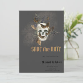 Gothic Floral Skull Butterfliegen Save the Date