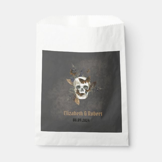 Gothic Floral Skull Butterflies Hochzeit Geschenktütchen (Vorderseite)