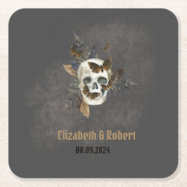 Gothic Floral Skull Butterflies Hochzeit Rechteckiger Pappuntersetzer
