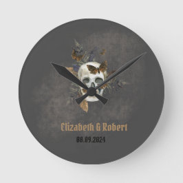 Gothic Floral Skull Butterflies Hochzeit Runde Wanduhr
