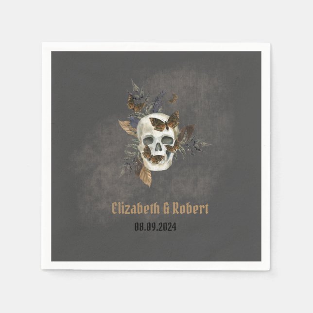 Gothic Floral Skull Butterflies Hochzeit Serviette (Vorderseite)