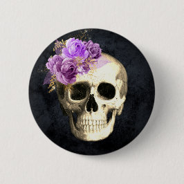Gothic Floral Skull  Button