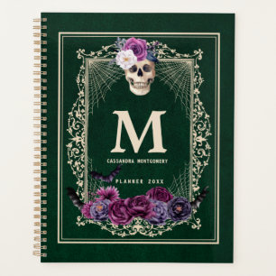 Gothic Floral Skull Custom Monogram & Name Green Planer