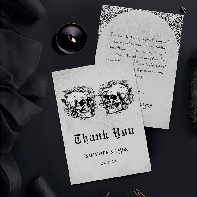 Gothic Floral Skull Halloween Hochzeit Dankeskarte (Von Creator hochgeladen)