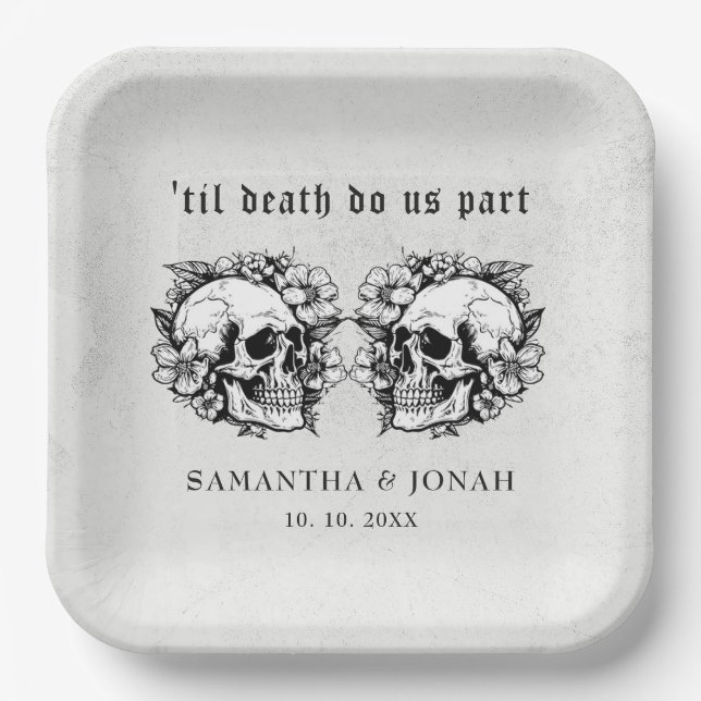 Gothic Floral Skull Halloween Hochzeit Pappteller (Vorderseite)