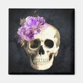 Gothic Floral Skull Halloween Magnet