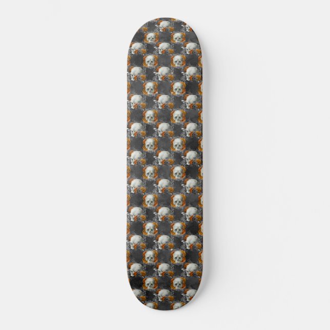 Gothic Floral Skull Kupfer Floral Skateboard (Vorderseite)